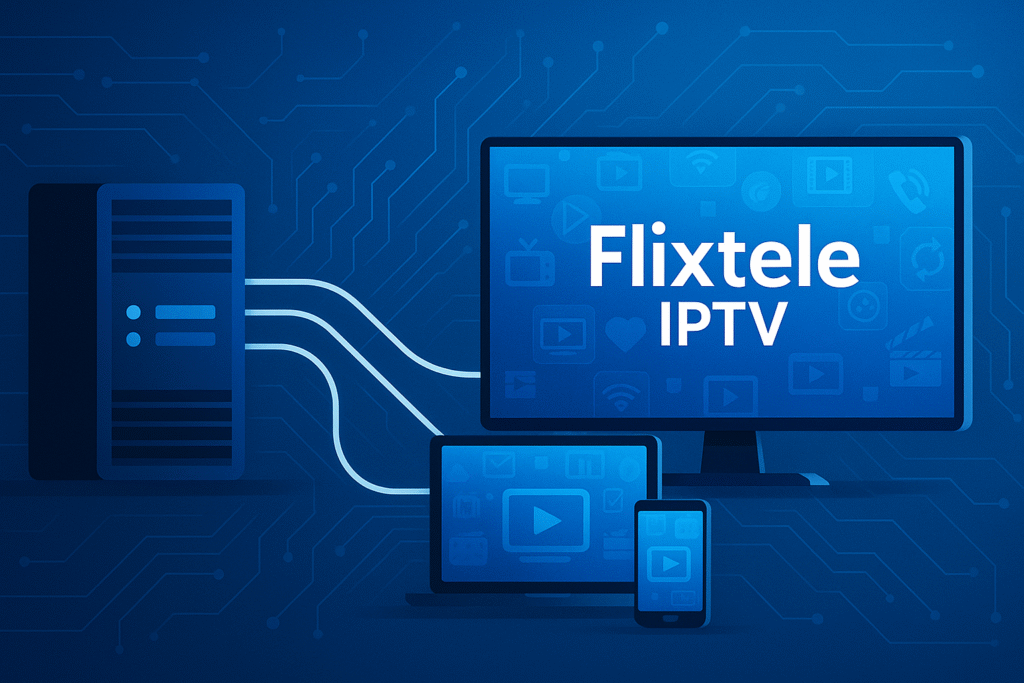 IPTV c'est quoi – diagramme de fonctionnement montrant serveur et appareils Flixtele IPTV