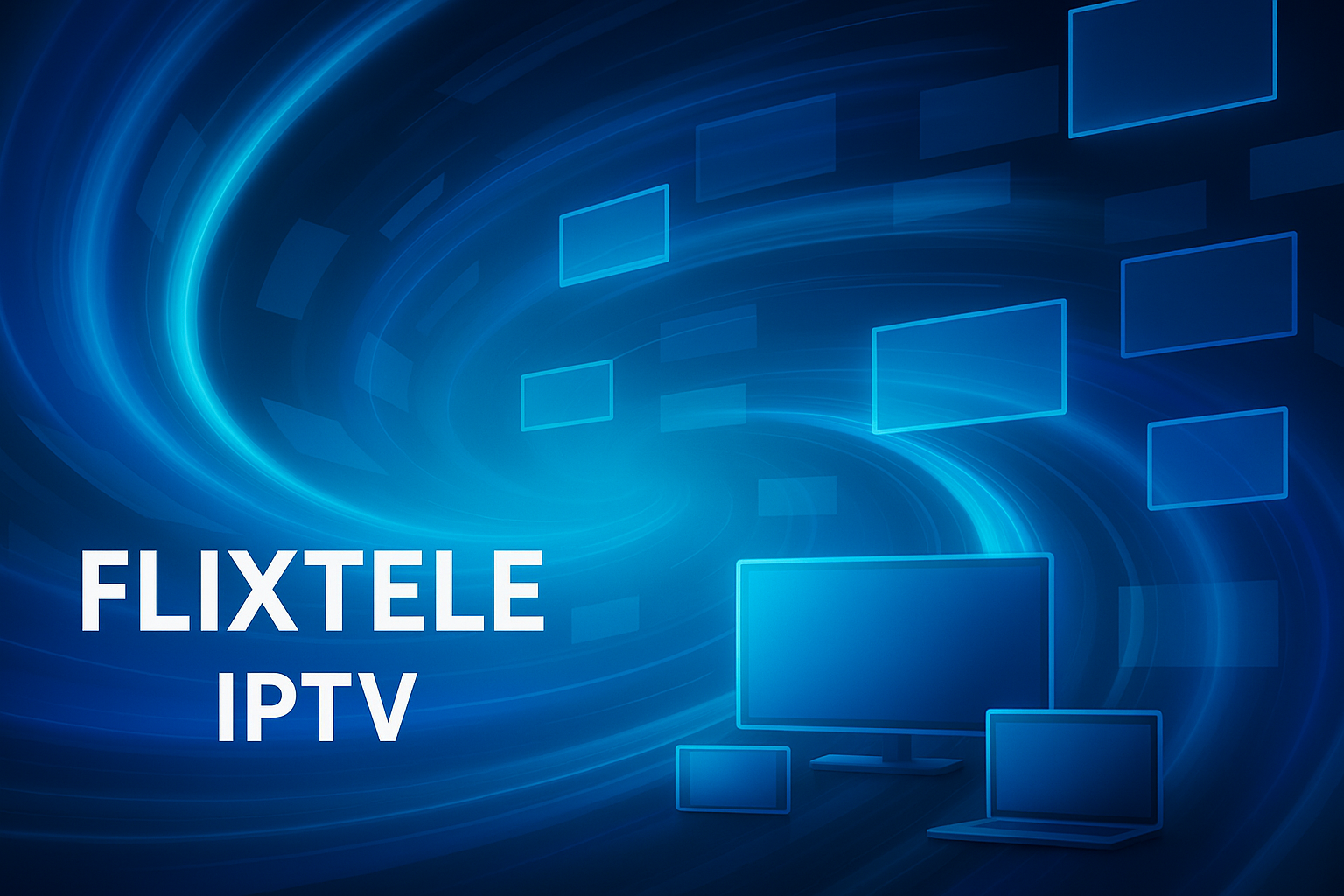 Bannière numérique IPTV Flixtele avec écrans tourbillonnants